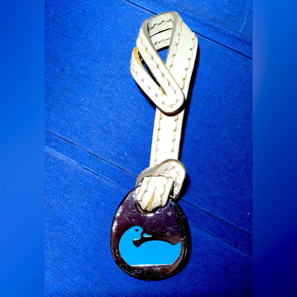 DOONEY & BOURKE SILVER BLUE DUCK WHITE LEATHER KEY FOB BAG CHARM KEYCHAIN